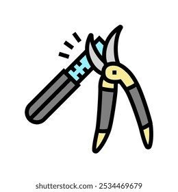 pruning shears sharpening garden maintenance color icon vector. pruning shears sharpening garden maintenance sign. isolated symbol illustration