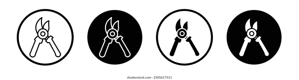 Pruning shears vector icon set black filled and outlined style.