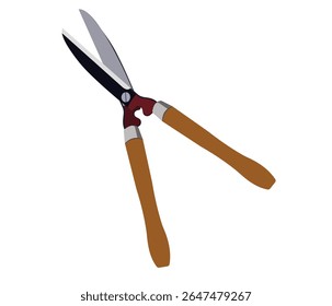 Pruning shears with wooden handles and sharp metal blades 