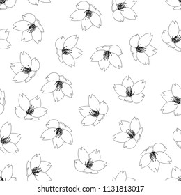 Prunus serrulata Outline - Cherry blossom, Sakura Outline on White Background. Vector Illustration.