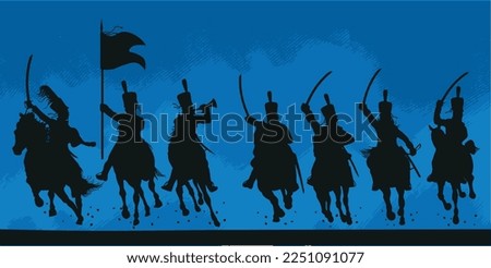 Prussian german cavalry in charge. Hussars attacking. Vetor isolated.