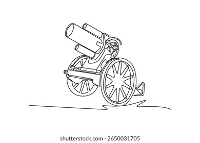 Preußische Haubitzen-Waffe aus dem ersten Weltkrieg.  Weltkriegskonzept. Einzeiliges Zeichnungsdesign. Vektorgrafik