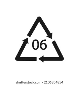 PS 06 recycling code symbol. Plastic recycling vector polystyrene sign.