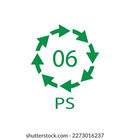 PS 06 recycling code symbol. Plastic recycling vector polystyrene sign.