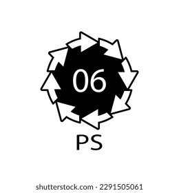 PS 06 recycling code symbol. Plastic recycling vector polystyrene sign.