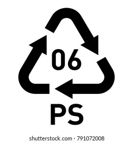 PS 06 Recycling Code Symbol. Plastic Recycling Vector Polystyrene Sign.