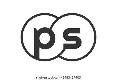 PS business company emblem with outline rounds and letters p s. Logo template of two merged circles for brand identity, logotype. Vector Infinity symbol  and technology sign.