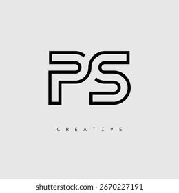 Logotipo da carta criativa PS - Monograma de linha mínima em contorno preto para design de identidade de marca moderno.