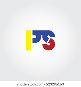 PS flat initial letter logo combining yellow, blue and red