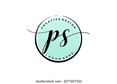 PS handwriting logo with circle template vector signature, wedding, fashion, floral and botanical with creative template.