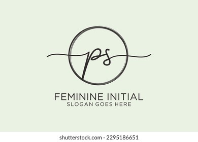 PS handwriting logo with circle template vector logo of initial signature, wedding, fashion, floral and botanical with creative template.