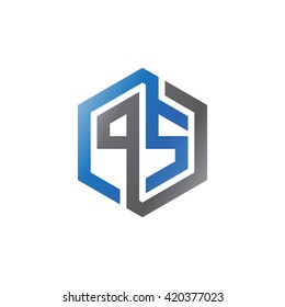 PS initial letters looping linked hexagon logo black gray blue