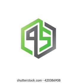 PS initial letters looping linked hexagon logo black gray green