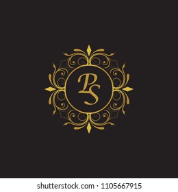 PS Initial logo. Ornament ampersand monogram golden logo black background