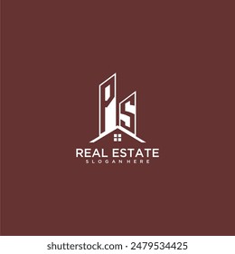 PS initial monogram building and roof logo for real estate