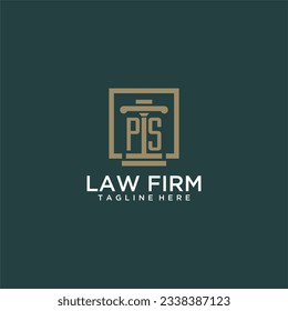 Logo inicial de monograma PS para la firma de abogados con diseño de hitos en cuadrado creativo