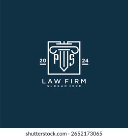 Logotipo do monograma inicial PS para escritório de advocacia com design de pilares em quadrado criativo