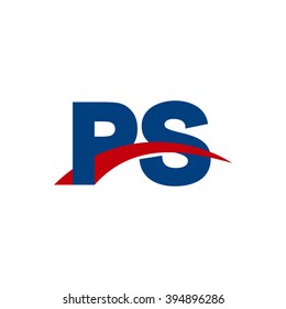 PS initial overlapping swoosh letter logo blue red