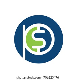 PS letter circle shape icon logo white blue and green,