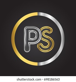 PS Letter logo in a circle. gold and silver colored. Vector design template elements for your business or company identity.