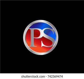 PS Letter logo Design in a circle. Blue Red and silver colored
