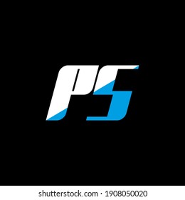 PS letter logo design on black background. PS creative initials letter logo concept. PS icon design. PS white and blue letter icon design on black background. P S