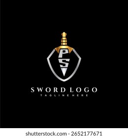 PS carta monograma de luxo para escudo e espada estilo imagem