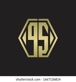 PS Logo monogram with hexagon line rounded design template with gold colors