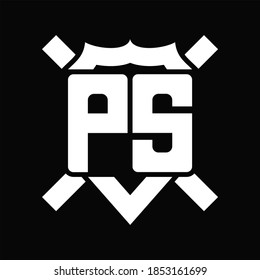 PS Logo monogram isolated on shield shape with rounded line on black background