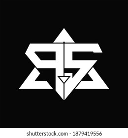 Monograma del logotipo PS aislado con plantilla de diseño de forma triangular en fondo negro