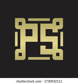 PS Logo monogram with piece line art design template