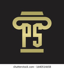 PS Logo monogram with pillar style design template with gold colors