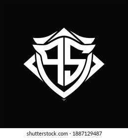 PS-Logo-Monogramm mit Design-Vorlage für Schild und Hornform auf schwarzem Hintergrund