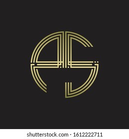 PS Logo monogram triple ribbon style line design template isolated with gold color