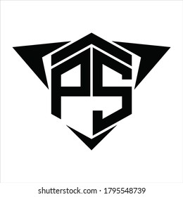 PS Logo monogram with wings arrow around design template on white background