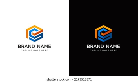 PS logo in the shape of a hexagon and options on a black background