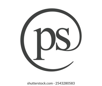 PS logo from two letter with circle shape email sign style. P and S round logotype of business company for brand identity.