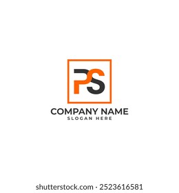 PS logomark with connected letter and the progress bar in orange with geometric and modern style logo isolated by orange square