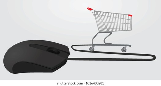 PS mouse and shopping cart. e-commerce concept. vector illustration