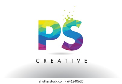 PS P S Colorful Letter Design with Creative Origami Triangles Rainbow Vector.