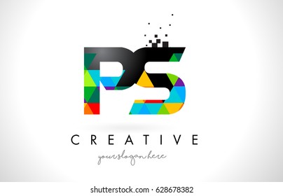 PS P S Letter Logo with Colorful Vivid Triangles Texture Design Vector Illustration.