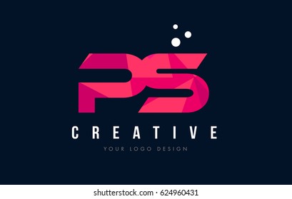 PS P S Purple Letter Logo Design with Low Poly Pink Triangles Concept