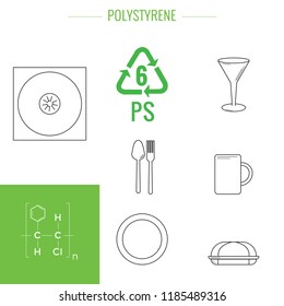 PS - polystyrene. Symbol of plastic recycling and types of plastic products.