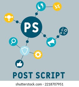 PS - Post Script  acronym. business concept background.  vector illustration concept with keywords and icons. lettering illustration with icons for web banner, flyer, landing