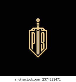 PS vintage shield and sword initial logo in high quality professional design that will print well across any print media