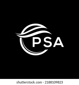 PSA-Brief-Logo-Design auf schwarzem Hintergrund. PSA Creative Circle Logo. PSA initialisiert das Logo-Konzept für Buchstaben. PSA-Buchstabendesign.