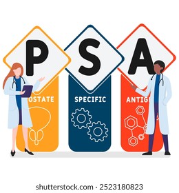 psa - acrônimo do antígeno específico da próstata. plano de fundo do conceito médico. conceito de ilustração do vetor com palavras-chave e ícones. ilustração de letras com ícones para banner web, flyer, landing