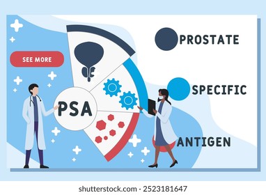 psa - acrônimo do antígeno específico da próstata. plano de fundo do conceito médico. conceito de ilustração do vetor com palavras-chave e ícones. ilustração de letras com ícones para banner web, flyer, landing