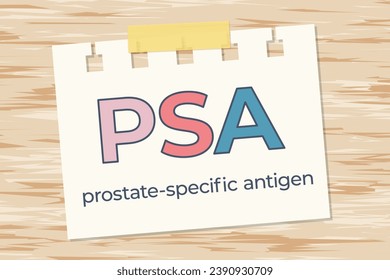 PSA; Prostata-spezifisches Antigen auf Papierkarte auf Holzhintergrund - Vektorgrafik