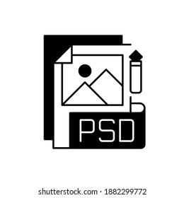 PSD file black linear icon. Layered image file format. High quality graphics data. Data saving. PSD layers, shapes, text, effects modifying. Outline symbol on white space. Vector isolated illustration